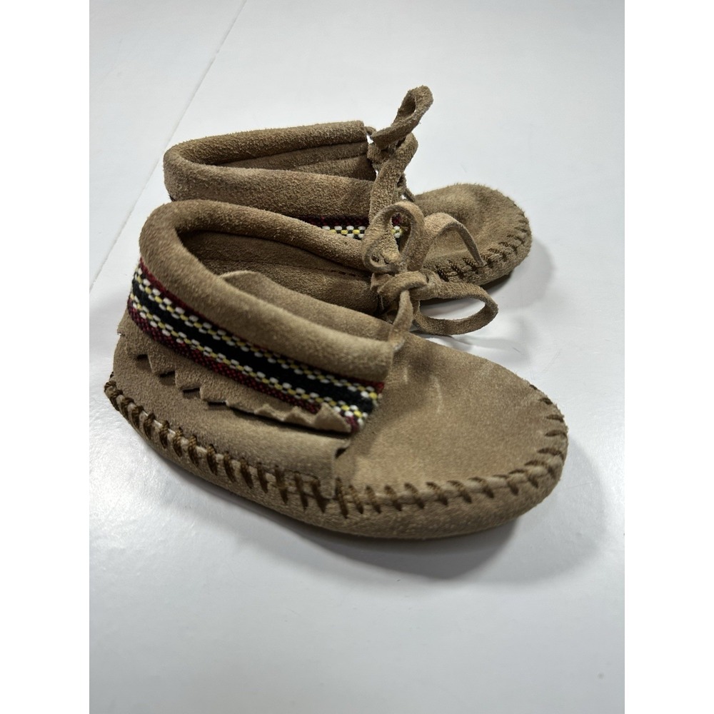 Minnetonka Moccasins‎ Infant Size 4 Suede Baby Shoes Tan Vintage 90's